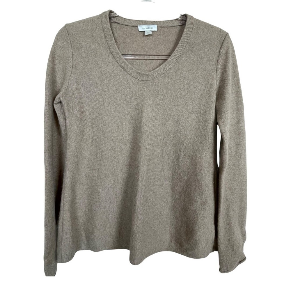 Garnet Hill Cashmere Size S Tan V-neck Sweater Old‎ Money Minimalist Classic